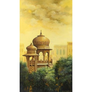 G. N. Qazi, 18 x 32 inch, Acrylic on Canvas, Cityscape Painting, AC-GNQ-044